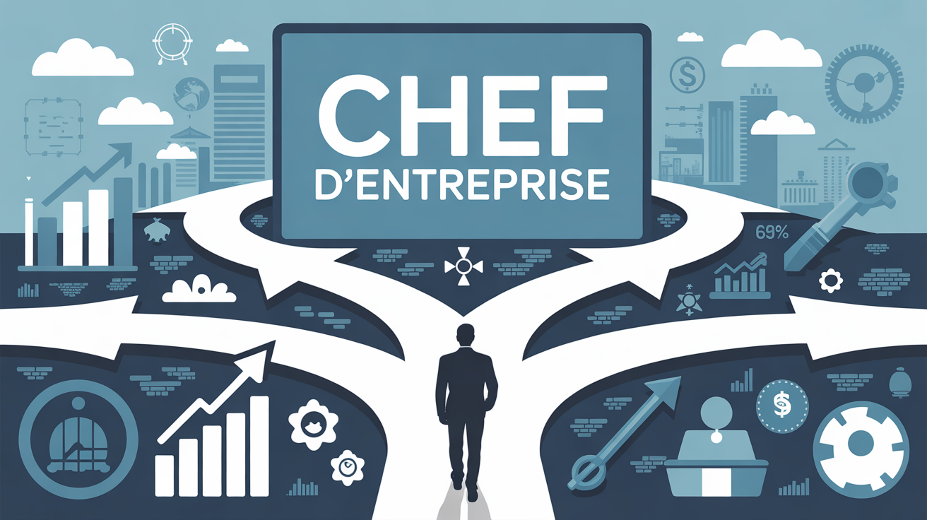 Visuel chef d'entreprise sur chemin de croissance, outils et chiffres