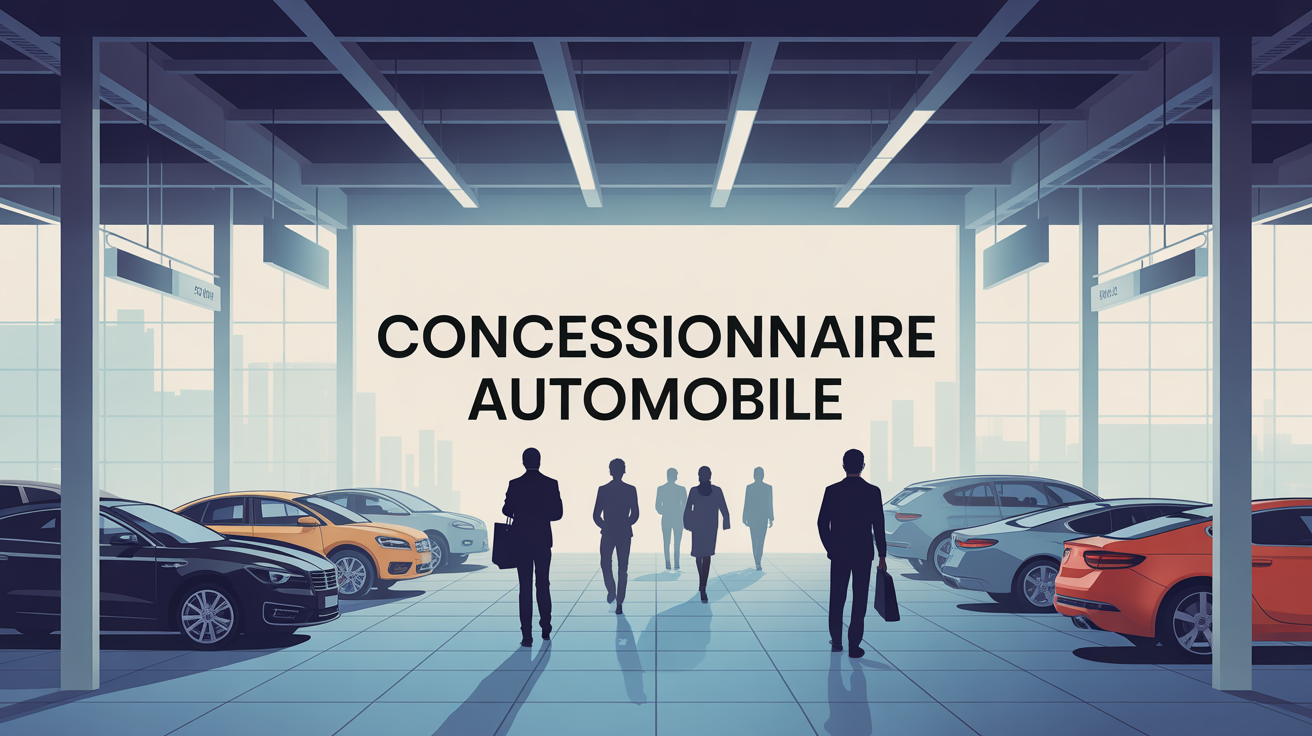 Vue d'une concession automobile moderne avec batiment vitrine