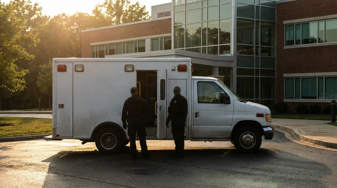 ambulance moderne et silhouettes auxiliaire ambulancier