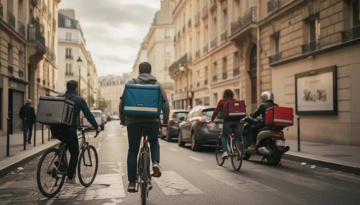 Livreurs Deliveroo ville française divers véhicules