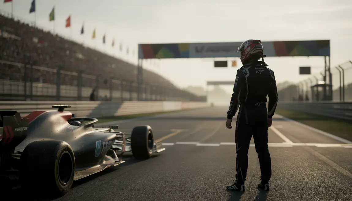 Pilote regarde ligne départ sur circuit moderne