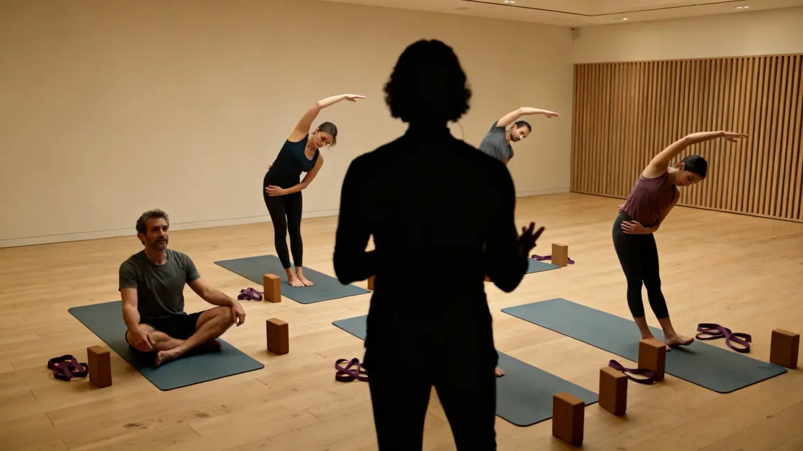 professeur yoga guidant eleves studio