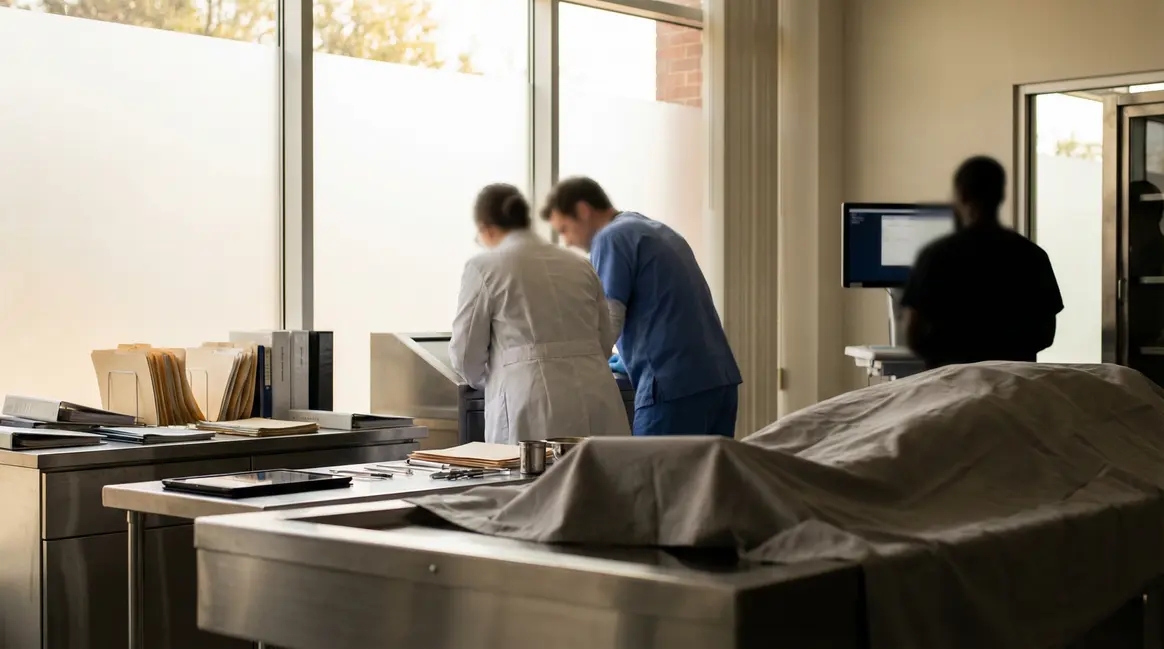 salle medecine legale moderne table autopsie dossiers