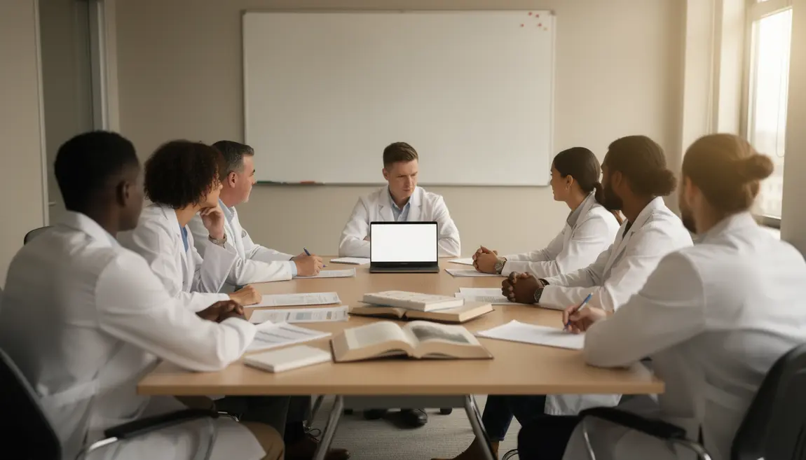 groupe en formation infirmière sans bac autour d'une table