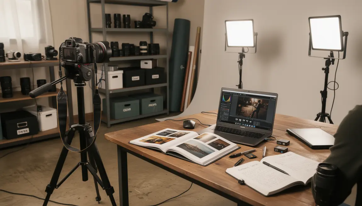 Studio photo reflex professionnel avec logiciel et portfolio