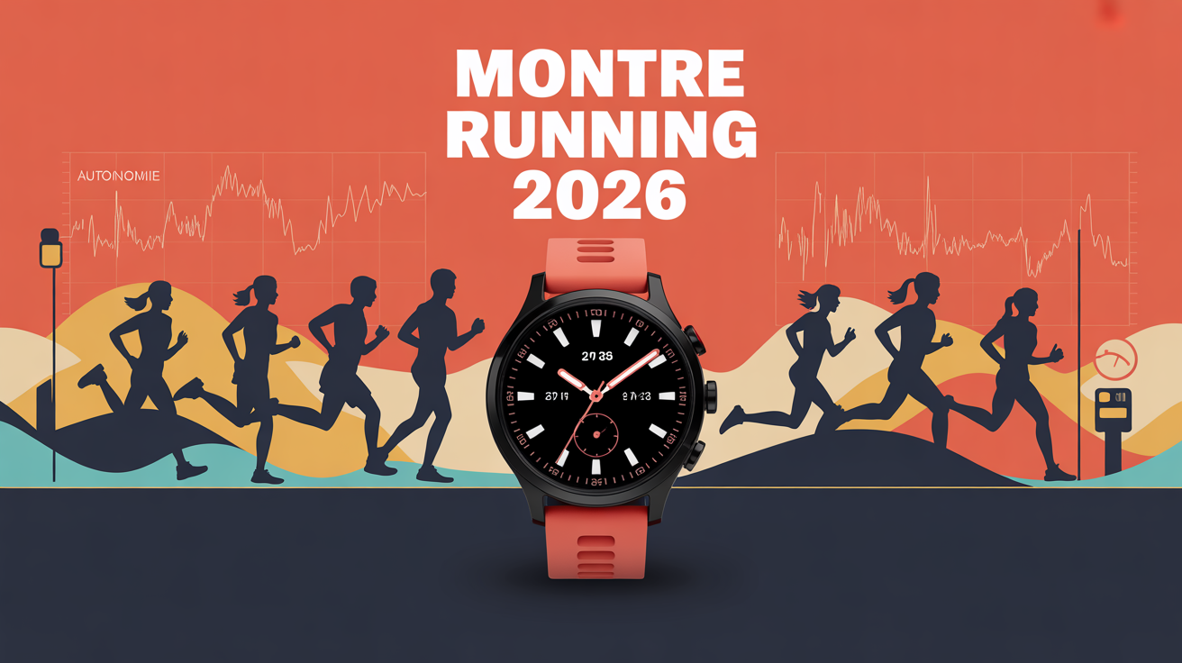 montre running sur fond de coureurs et graphiques comparatif