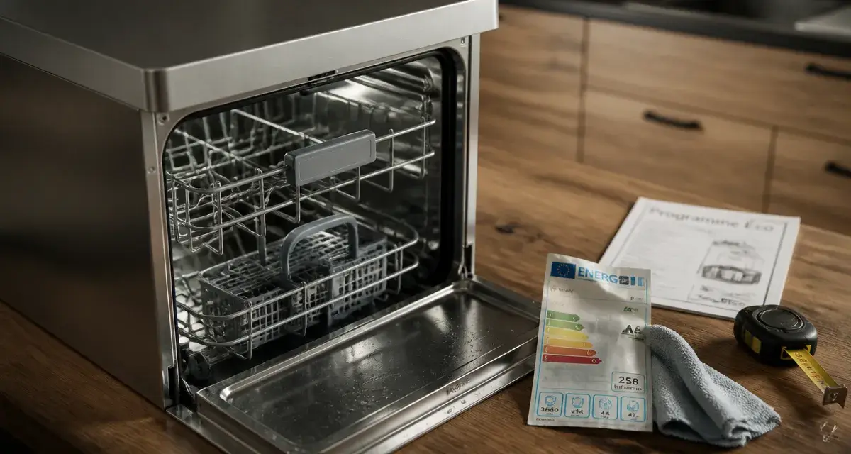 Que choisir lave vaisselle : étiquette énergie et cuve inox sur comptoir bois