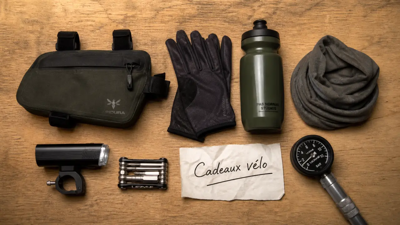 Cadeau pour cycliste : accessoires vélo utiles (sacoche, gants, mini-outil, éclairage)