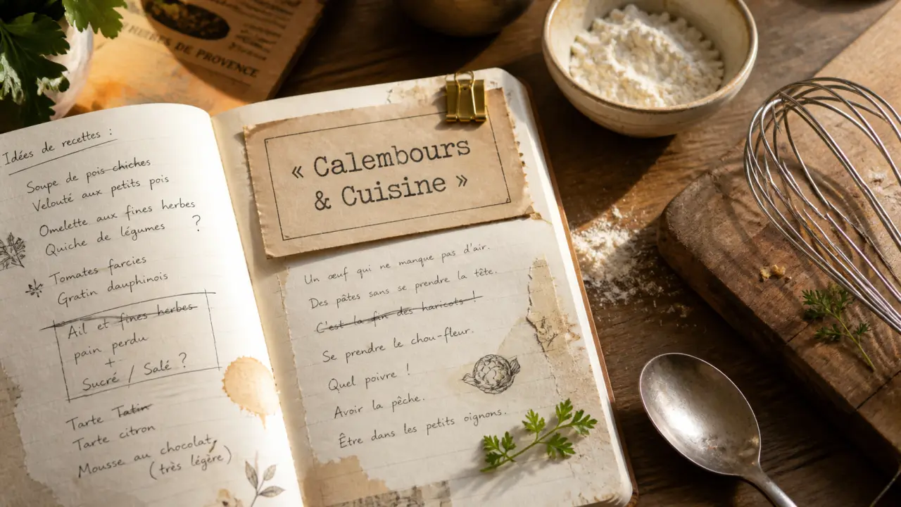 Jeux de mots autour de la cuisine : carnet « Calembours & Cuisine » et ingrédients
